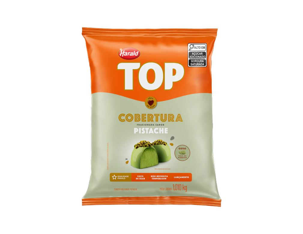 CHOCOLATE COBERTURA GOTAS PISTACHE TOP HARALD 1,01 KG (CX 10 PCT)